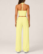 Women's Backless Top and Wide-leg Pants Sports Casual Set