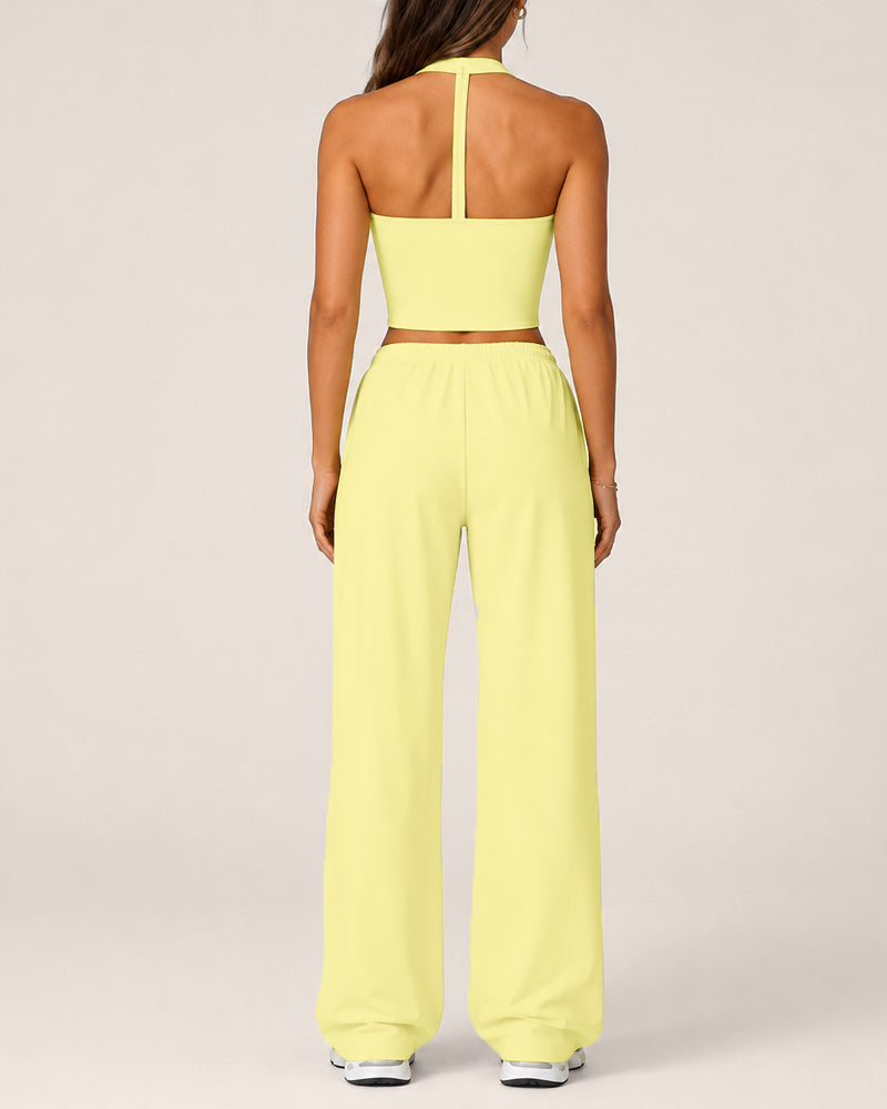Women's Backless Top and Wide-leg Pants Sports Casual Set