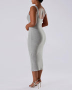 Solid Color Sleeveless Waist and Hip Lifting Long Dress With Built In Shapewear