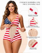 American Flag Stars Stripes Built-in Shaping One-Piece Swimsuit