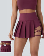 High-waisted Pleated Two-in-one Side Pocket Asymmetrical Hem Quick-drying Skirt