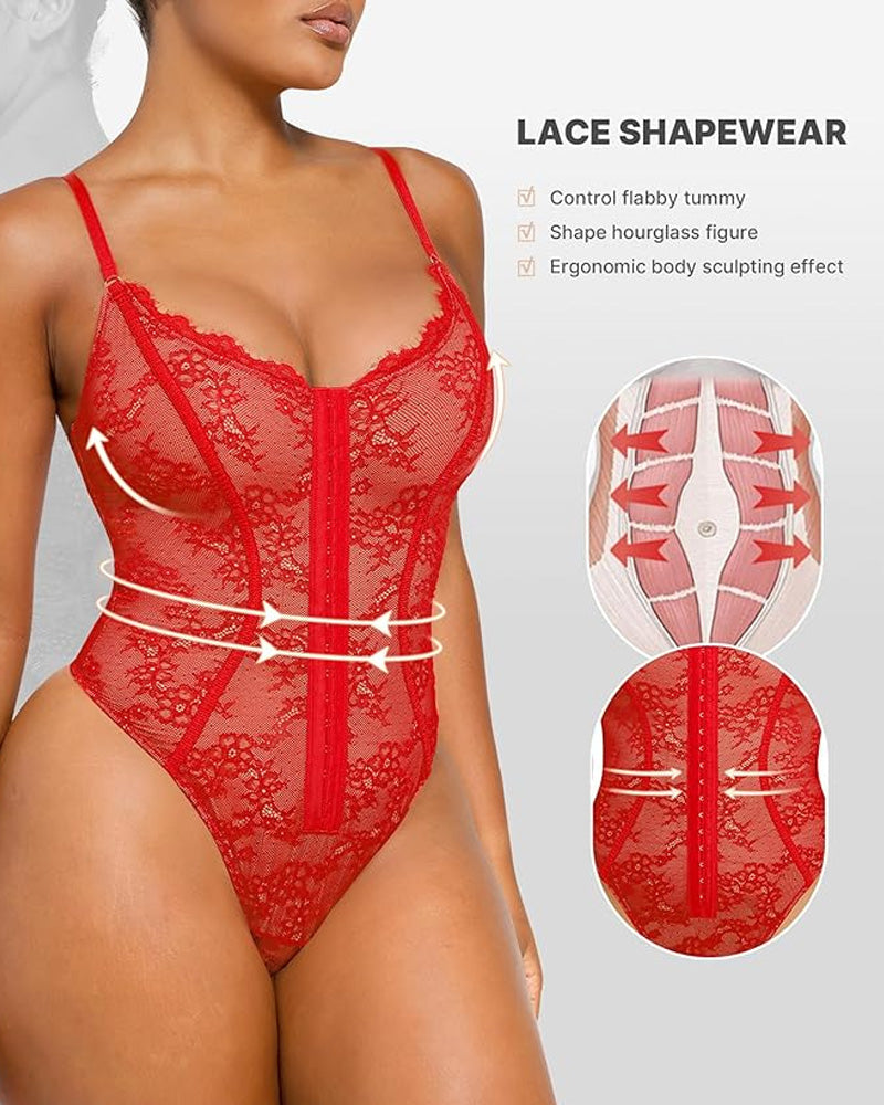 Women's Front Hook Tummy Control Backless Lace Shaper Bodysuit