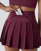 High-waisted Pleated Two-in-one Side Pocket Asymmetrical Hem Quick-drying Skirt