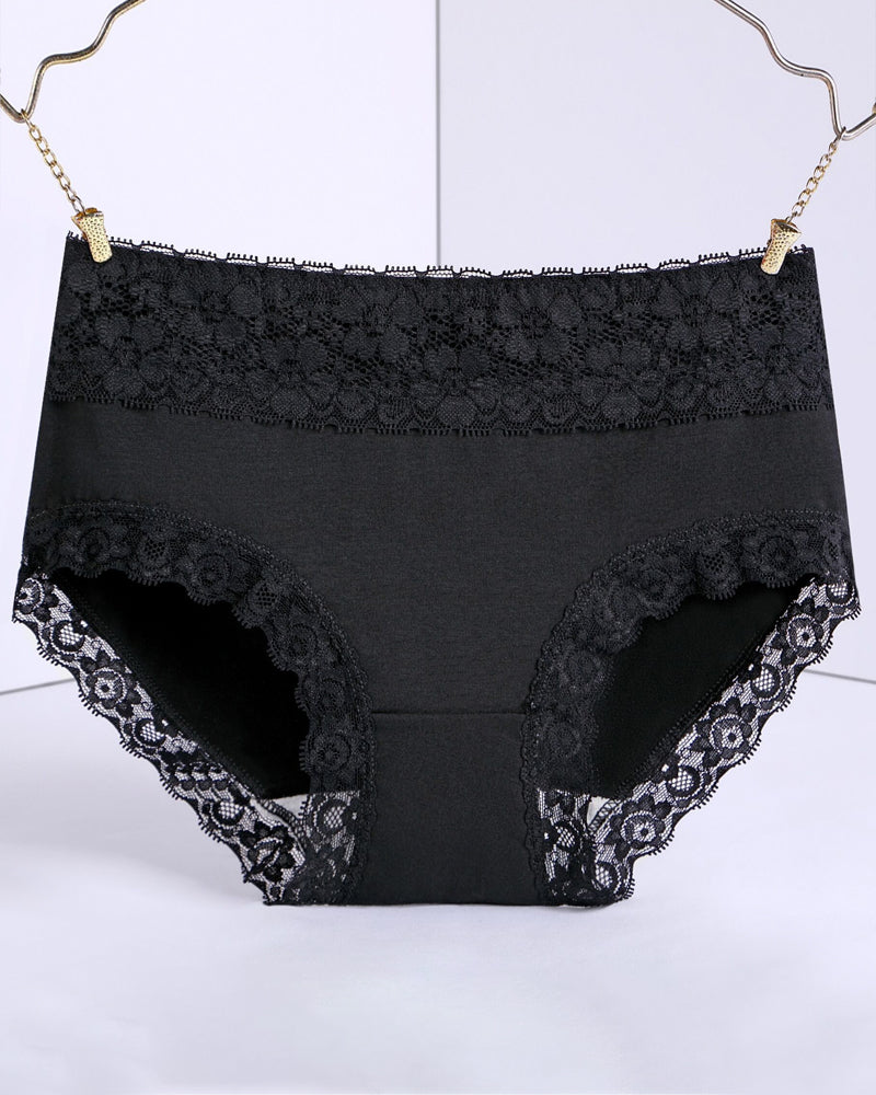 Women's Pure Cotton Breathable Skin-friendly Lace Trim Tummy Control Panties