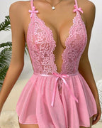 Deep V Sexy Lace See-through Mesh Bodysuit Lingerie
