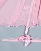 Sexy Lace Mesh See-Through Straps Cross Bow Mesh Ruffled Nightdress