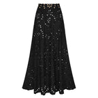 Black Laser Cutting Flower Hollow One Piece Swimsuit and Skirt