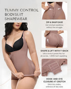Women's Tummy Control with Hook Zipper Closure Shaping Bodysuit
