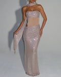 Sexy Sequined Ribbon Sleeveless Strapless Long Dress