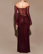 Christmas Sexy Sparkly Off-shoulder Fitted Sheer Mesh Long Dress