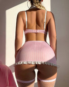 Sexy Striped Bow Mini Skirt Uniform Lingerie Set