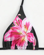 Women's Bikini Sets Floral Print Halter Tie Back Swimsuit with Cover Up Skirt