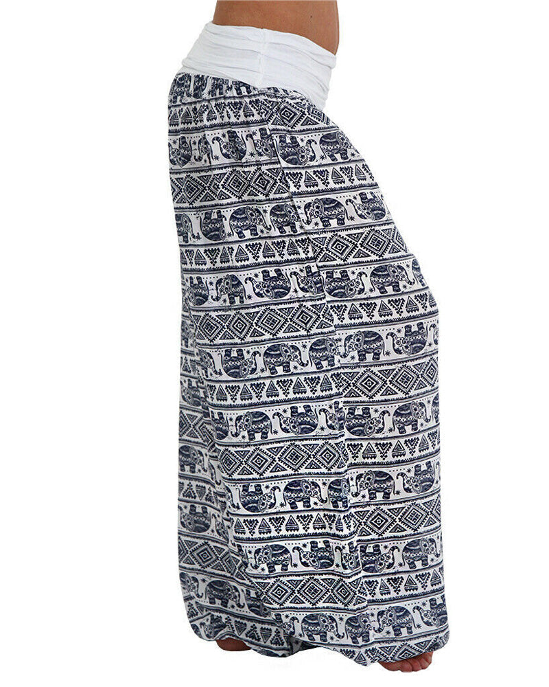 Casual Loose Retro Print Wide-leg Pants
