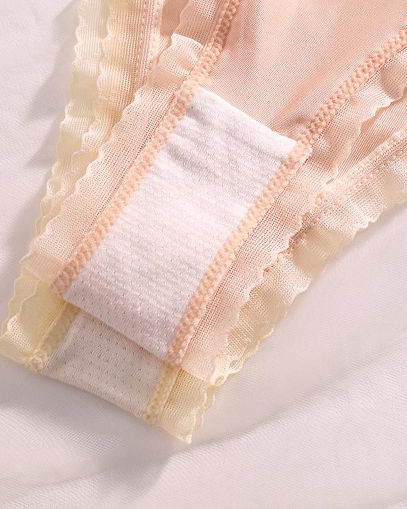 Women's Bow-tie Lace See-through Tulle Breathable Thong