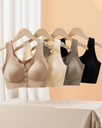 Women's V Neck Front Closure Seamless Wire-free Comfortable Breathable Vest Bra