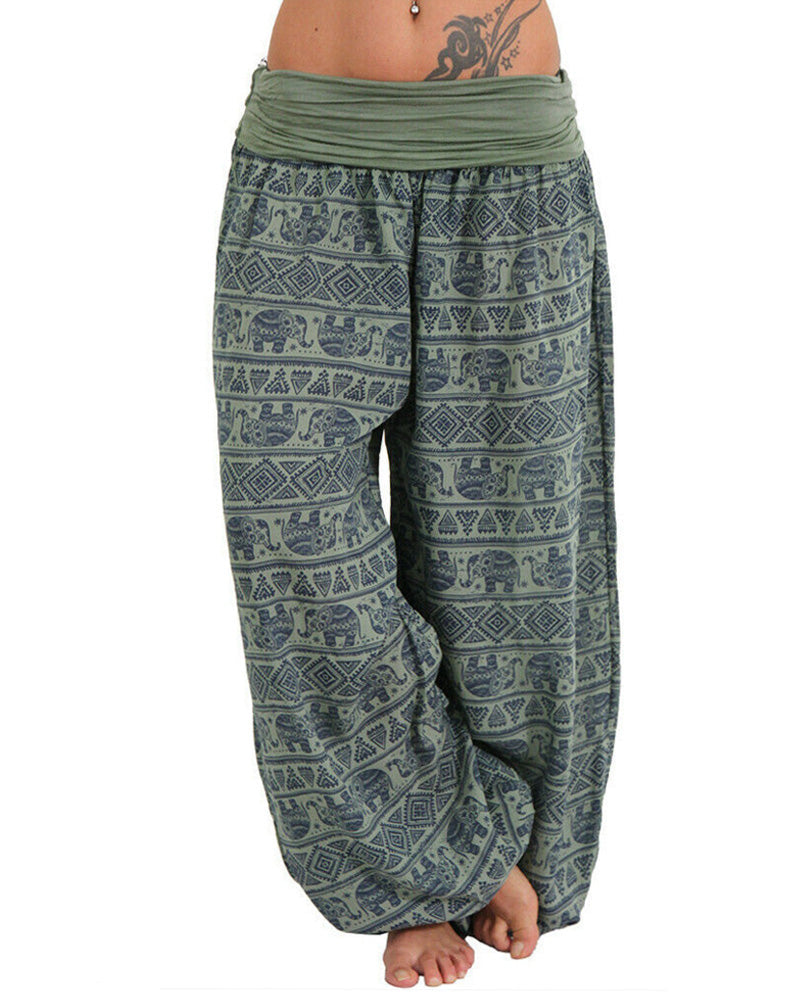Casual Loose Retro Print Wide-leg Pants