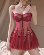 Sexy Lace Exposed Breasts Sheer Mesh Camisole Nightgown