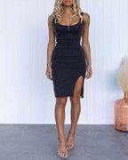 Retro Sexy U-neck Sleeveless Bodycon Denim Slit Dress