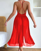 Sexy Deep V-neck Backless Rhinestone Long Slit See-through Mesh Nightgown