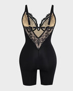 Women's V Neck Lace Stretch Seamless Bodysuit Shapewear