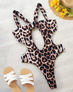 Beach Vacation Sexy Halter Neck Open-back One-piece Swimsuit