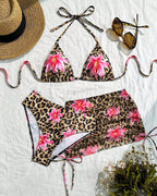 Sexy Halter Neck Leopard Print Beach Vacation Bikini Set