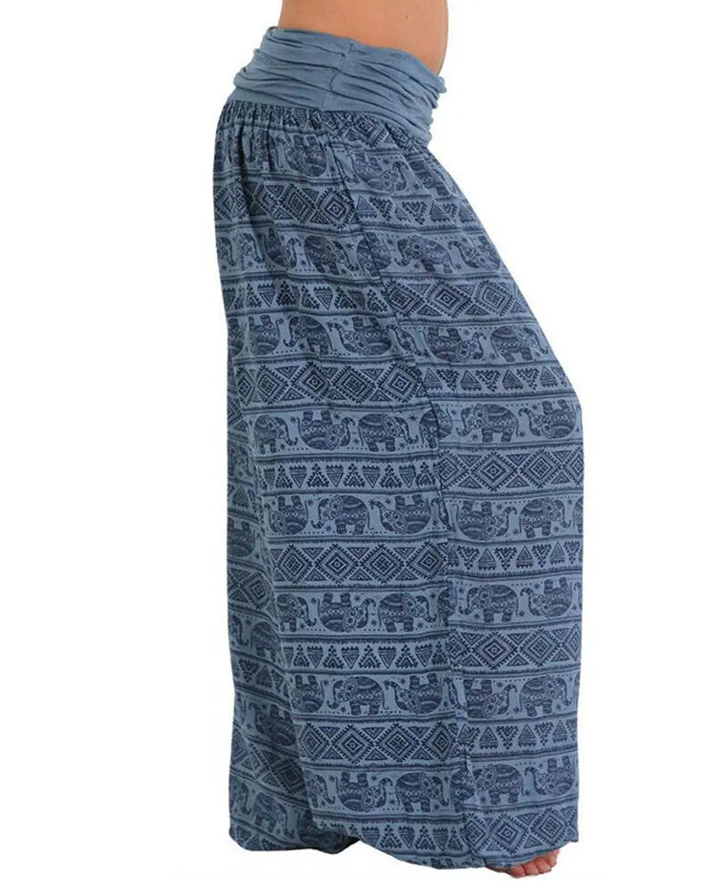Casual Loose Retro Print Wide-leg Pants