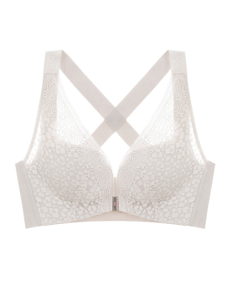 Plus Size Front Closure Seamless Lace Breathable Push-Up Bra