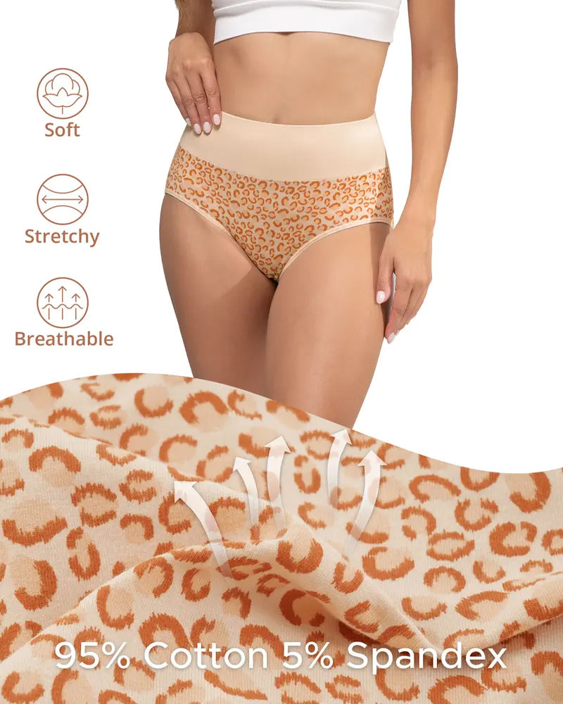 5-Pack Women's High-waisted Pure Cotton Soft Breathable Printed Panties