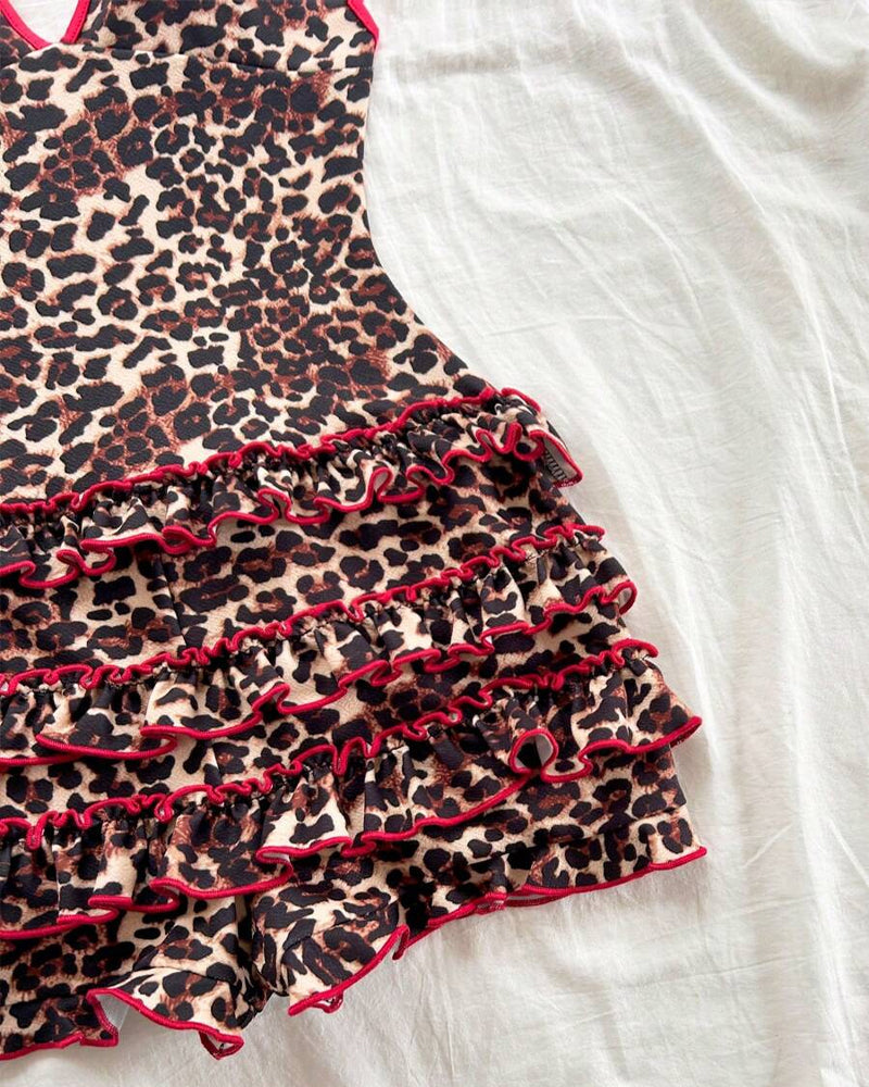 Women's Retro Leopard Print V-Neck Backless One-piece Swimsuit