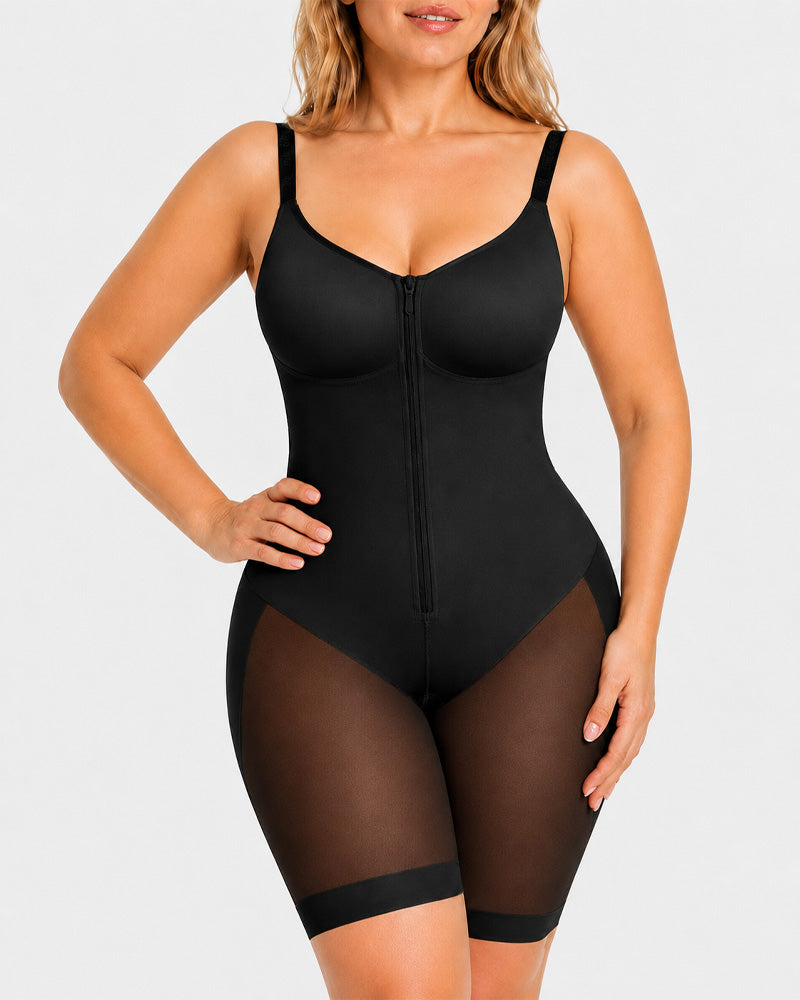 Full Body Mid Thigh Front Zipper Seamless Bodysuit Shapewear