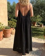 Women's Casual Sleeveless Solid Color Backless Spaghetti Strap Dress