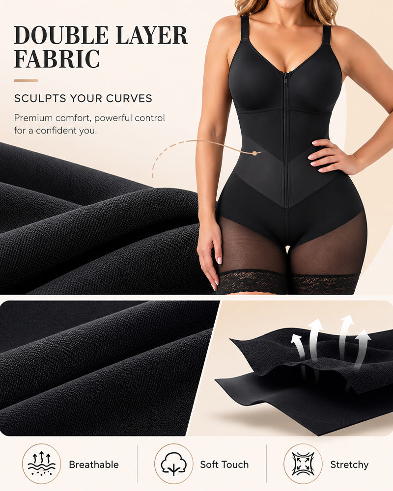 Women Tummy Control V-shaped Elastic Band with Zipper Closure Shapewear