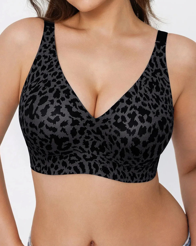 Leopard Print Wire-Free Comfortable Push-Up Seamless T-Shirt Bra