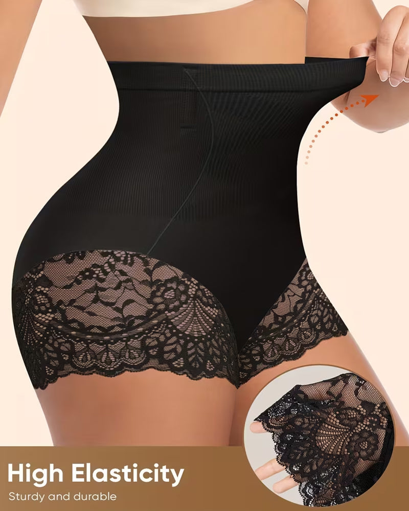 Women's High-Waisted Tummy Control and Butt Lifting Lace Seamless Shaping Panties