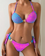 Colorful Leopard Print Beach Vacation Bikini Swimsuit