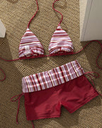 Halter Neck Floral Striped Bikini Swimsuit Set