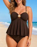 Sexy Solid Color Metallic Shell-decorated Two-piece Swimsuit