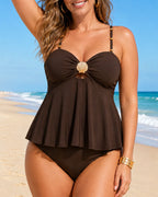 Sexy Solid Color Metallic Shell-decorated Two-piece Swimsuit