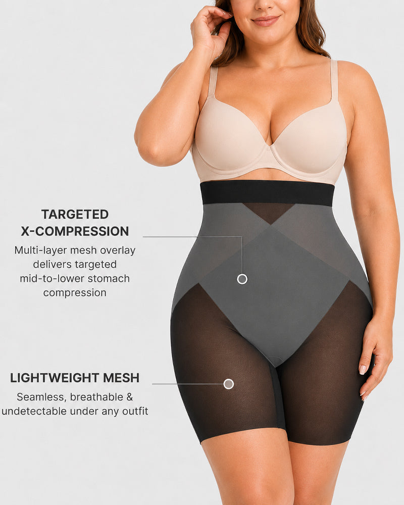 High Waist Tummy Control X-shaped Mesh Breathable Shaping Shorts