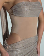 Sexy Sequined Ribbon Sleeveless Strapless Long Dress