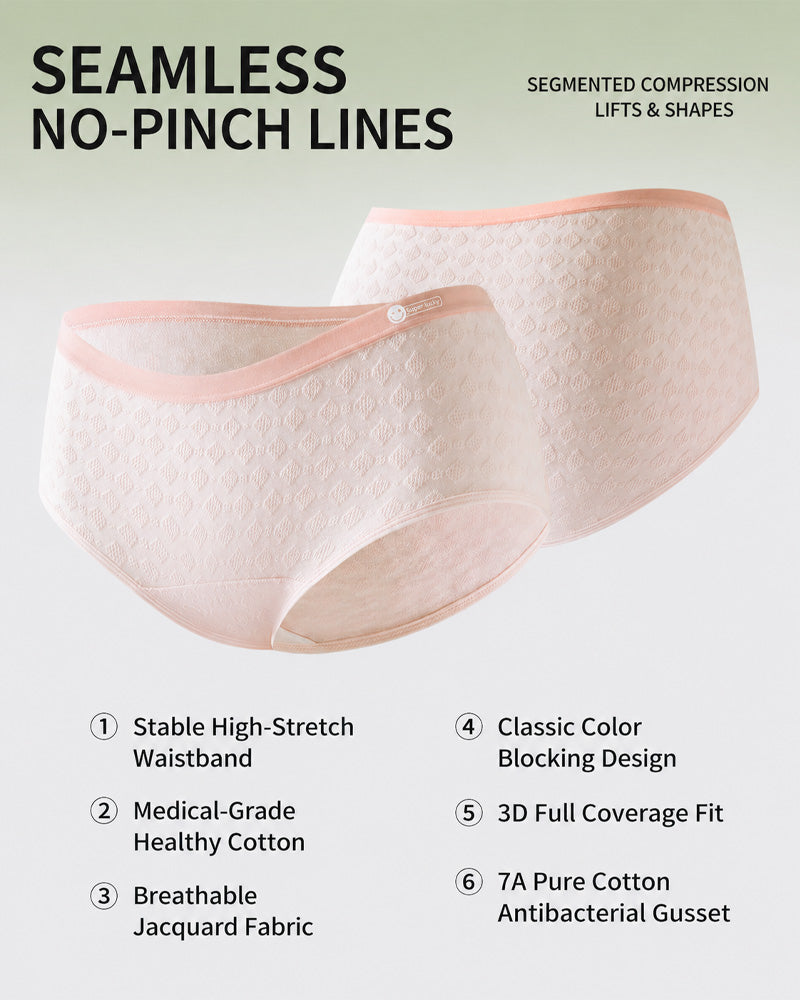 4-Pack Mid-waist Cotton Antibacterial Seamless Jacquard Breathable Briefs