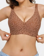 Leopard Print Wire-Free Comfortable Push-Up Seamless T-Shirt Bra