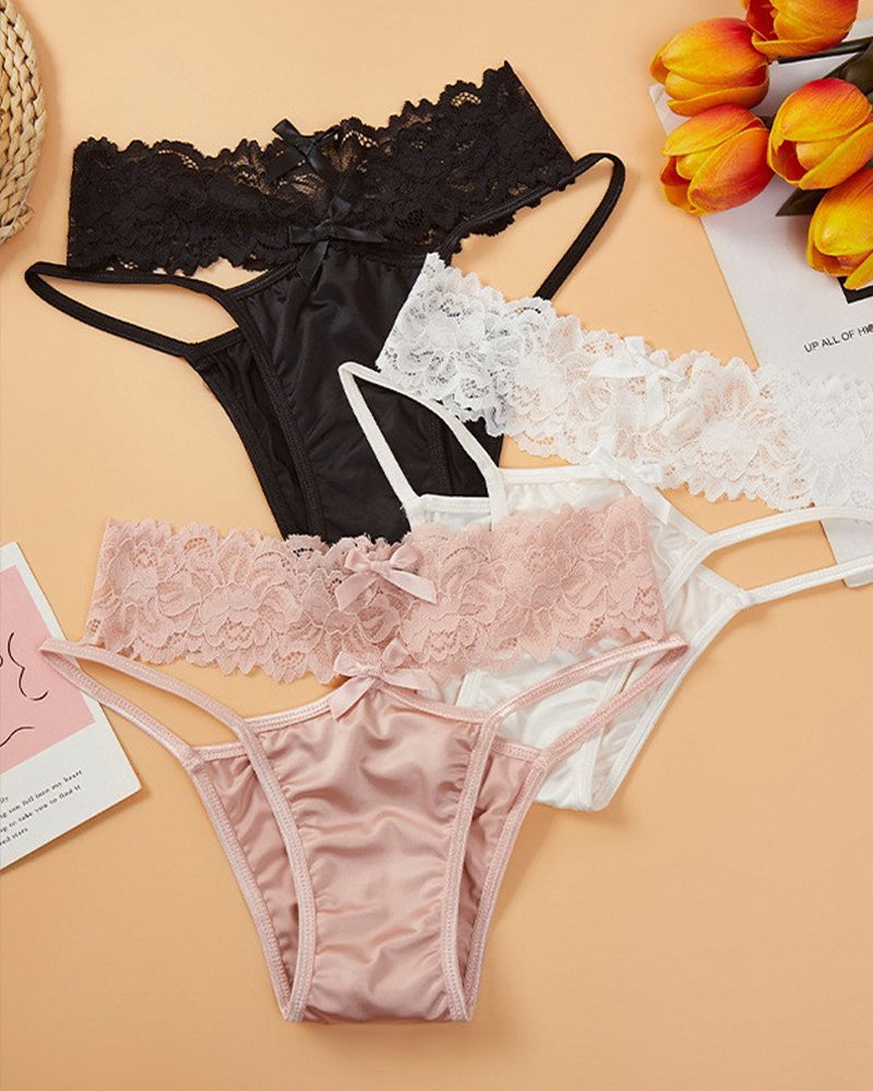 Sexy Satin Lace Openwork Breathable Panties