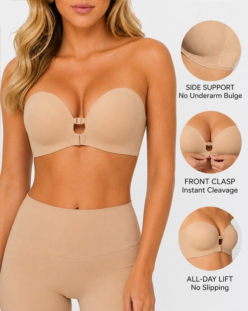 Double Front Closure Strapless Seamless Wire-free Push-up Bra