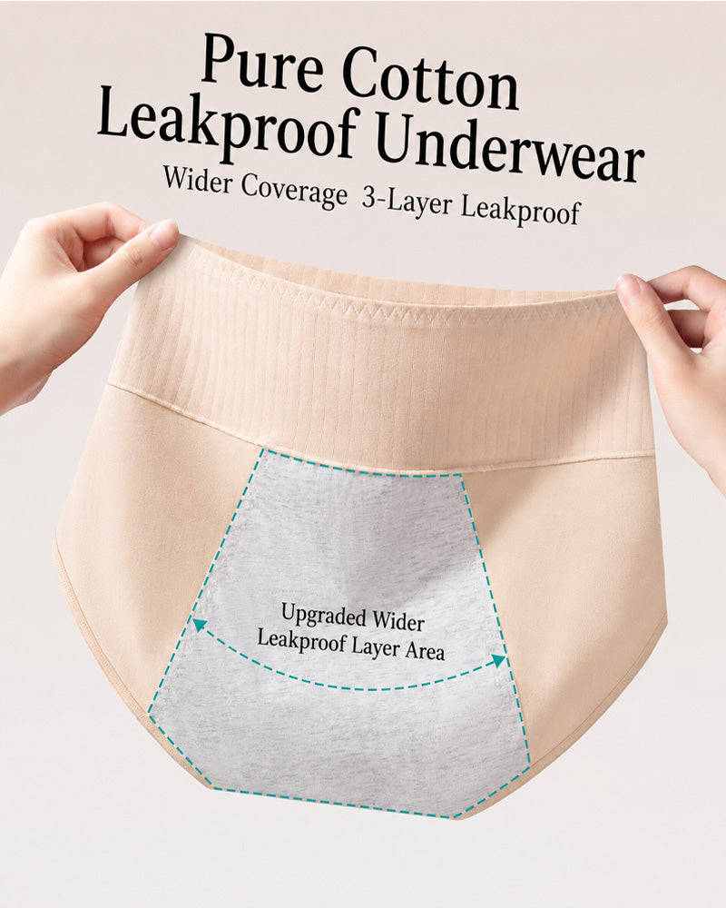 3-Pack High Waist Pure Cotton Comfortable Leak-proof Menstrual Panties