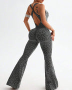 Leopard Print Crossback Seamless Elastic Yoga Fitness Jumpsuit