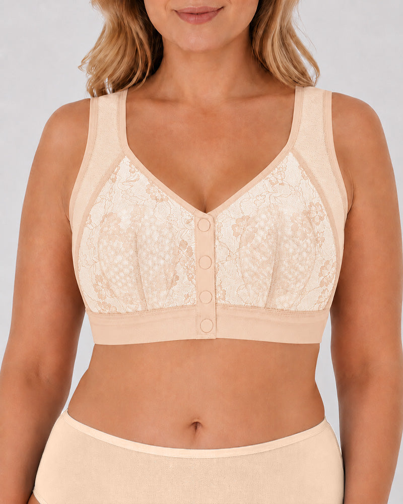 Plus Size Front Closure Seamless Lace Mesh Breathable Vest Bra