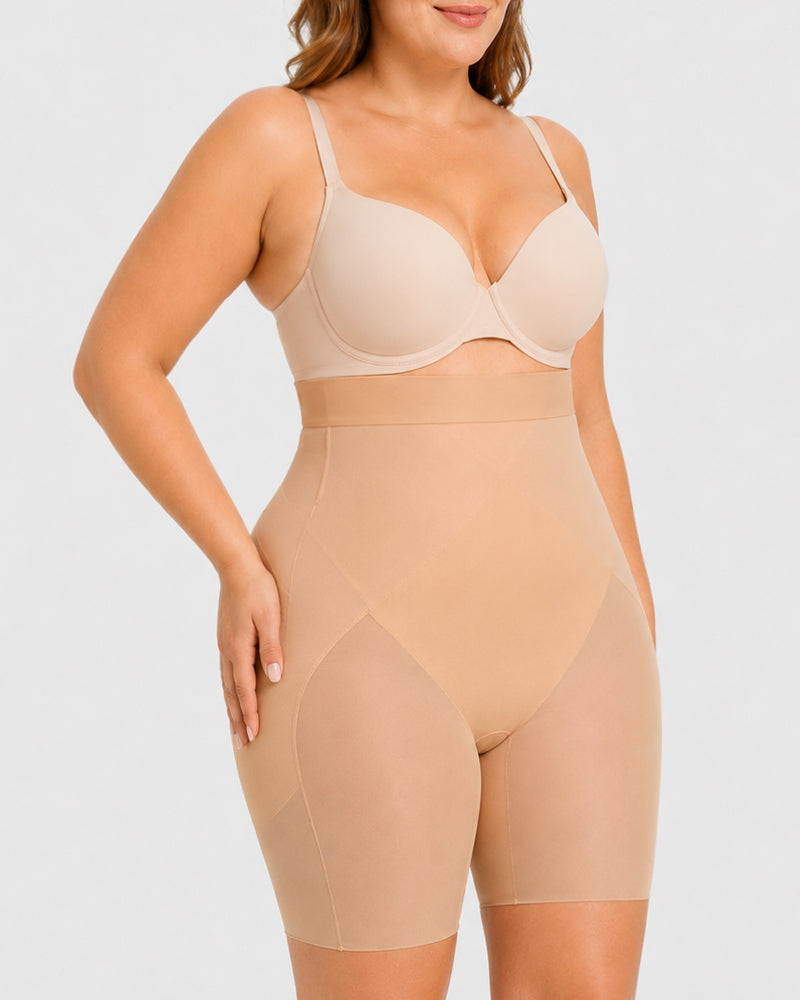 High Waist Tummy Control X-shaped Mesh Breathable Shaping Shorts