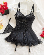 Sexy French-style Lace Mesh Sequined Lingerie Set